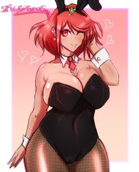 1girls blush bunny_ears bunnysuit cleavage core_crystal fishnet_stockings fishnets hairband heart large_breasts latex leotard looking_at_viewer nintendo pyra red_eyes red_hair short_hair smile solo solo_female solo_focus spicezeros stockings tagme wink wrist_cuffs xenoblade_(series) xenoblade_chronicles_2