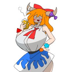 anthro bow closed_eyes drunk h.a.r hand_on_hip horns huge_breasts oni orange_hair suika_ibuki touhou