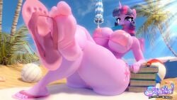 3d beach beachball bikini feet feet_up female female_only foot_fetish holding_with_feet my_little_pony palm_tree popsicle purple_body sand snuddy soles solo toes trees twilight_sparkle_(mlp) volleyball