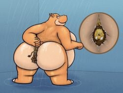 anthro anthro_on_anthro bondage butt_smother femdom furry giantess hippopotamid huge_ass lion malesub overweight_female shower snuggydoug