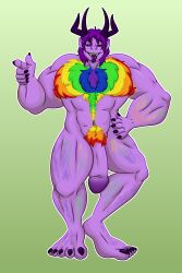 absurd_res armpit_hair big_feet big_penis body_hair chest_hair demon feet genitals hairy hi_res horn huge_cock invalid_tag male manly muscular pecs penis pride_(disambiguation) rainbow tongue tongue_out