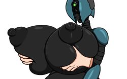 a.i.d.a._(zem) aida_(a.i.d.a.) assaultron assaultron_(fallout) big_breasts blue_armor breast_grab breasts dark_nipples dark_skin disembodied_hands fallout female female_robot grabbing_breasts robot robot_girl robot_humanoid thegrossmind zem_(artist)