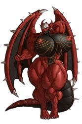 anthro areolae big_breasts breasts exeter extreme_muscles gigantic_breasts huge_breasts muscular_anthro muscular_female muscular_thighs tail thick_thighs wide_hips wings