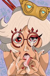 cum cum_on_face cum_on_glasses cum_on_tongue glasses para-miu purah purah_(tears_of_the_kingdom) tears_of_the_kingdom the_legend_of_zelda tongue_out