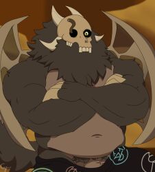 anthro beard belly body_hair clothing cywolf49 disney facial_hair hi_res male male/male male_only muscular muscular_male papa_titan_(the_owl_house) solo straight_hair the_owl_house titan_(the_owl_house) wings