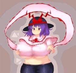 embarassed huge_breasts iku_nagae looking_at_viewer oukadan pointing_at_viewer touhou