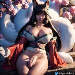 9_tails ahri ai_generated big_penis cleavage futa_only futanari kimono large_breasts league_of_legends nine_tailed_fox sitting spacetaker vastaya