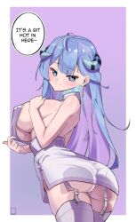 1girls big_breasts blue_eyes blue_hair clothed clothing dullahan ear_piercing earring english_text eyebrows_visible_through_hair female horns light-skinned_female light_skin monster_girl panties prism_project revealing_clothes sketchy_(sketchy_guy01) smile speech_bubble text virtual_youtuber white_panties yura_rikudou