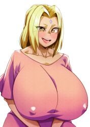 blonde_hair breasts covered_erect_nipples female female_focus huge_breasts konakona naruto naruto_(series) nipples open_mouth see-through see-through_clothing short_hair top_heavy tsunade upper_body voluptuous yellow_eyes