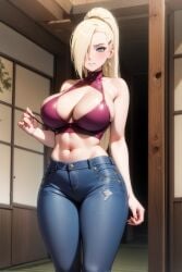 1girls ai_generated bangs big_breasts blonde_hair bloodsuga blue_eyes blush boruto:_naruto_next_generations bra breasts cleavage clothing curves curvy_figure curvy_hips ear_piercing eyelashes female female_only hair_over_one_eye hair_tie hips huge_breasts ino_yamanaka jeans light-skinned_female light_skin lips long_hair mature mature_female midriff milf nai_diffusion naruto naruto_(series) navel pale-skinned_female pale_skin pants parted_lips ponytail solo solo_female solo_focus stable_diffusion standing stomach tied_hair topless voluptuous