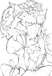 abs ambiguous_gender anthro balls darkluxia duo erection generation_5_pokemon genitals hi_res humanoid_genitalia humanoid_penis looking_at_viewer male nintendo penis pokemon pokemon_(species) smile zoroark