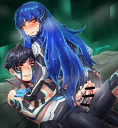 2boys altern015 black_hair blue_hair blush cum cum_on_ass demi-fiend femboy hitoshura long_hair male male/male male_only megami_tensei nahobino_(smt) penis protagonist_(shin_megami_tensei_v) sex shin_megami_tensei shin_megami_tensei_iii:_nocturne shin_megami_tensei_v trap yaoi yellow_eyes