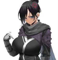 1girls 2d alternate_breast_size angry apex_legends big_breasts black_hair blue_eyes blush blush_lines breast_hold breast_squeeze breast_squish breasts breasts_out bursting_breasts bursting_clothes clothed clothes clothing female female_only fully_clothed gigantic_breasts growth huge_breasts human human_only humanoid large_breasts looking_at_another outgrowing_clothes pointing pointing_at_self ricochet-gou simple_background skin_tight_suit solo solo_female stretched_clothing tight_clothes tight_clothing white_background wraith_(apex_legends)