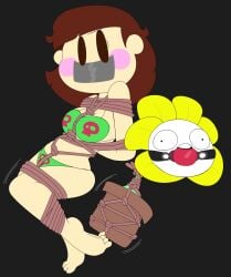 2d 2d_(artwork) 2d_artwork ball_gag blush bondage chara color comedy confused confusion female flower_pot flowey_the_flower funny humor mouth_gag plant pot redstheatre struggling tagme tape_gag undertale undertale_(series)