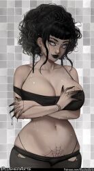 1girls 2023 black_hair blushedarts curvy_body curvy_female curvy_figure dblushed goth goth_girl hi_res huge_breasts looking_at_viewer seductive_look voluptuous voluptuous_female