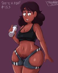 1girls big_breasts bottom_heavy brown_hair cartoon_network connie_maheswaran dark-skinned_female dark_skin female female_focus female_only gym_shorts gym_uniform no_panties page_153 pubic_hair revealing_clothes solo steven_universe thick_thighs tool01k topwear