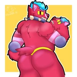 2023 ass bara big_ass big_butt big_smile brawl_stars cerberus furry showing_ass simple_background smile squeaksito tagme tick_(brawl_stars)