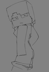 1girls alex_(minecraft) ass breasts cube_head head_tilt looking_at_viewer looking_back minecraft pants_down sketch square_head turning_head undressing veevee_(artist) veeveederi