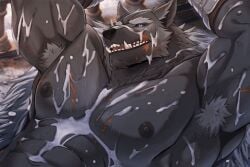 animated bara blaidd_(elden_ring) canine cum elden_ring fangs male nipples sollyz solo_male werewolf