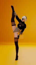 1girls 3d 3d_(artwork) blindfold curvy female female_only nier nier:_automata nier_(series) one_leg_up splits tenshi_ai vertical_splits yorha_2b