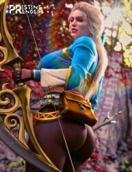 1girls 3d actress ai_generated ass big_ass blonde_hair bow_(weapon) celebrity clothed clothing cosplay female_focus female_only in_character margot_robbie nintendo princess_zelda princess_zelda_(cosplay) pristinerenders tears_of_the_kingdom the_legend_of_zelda tight_clothing watermark