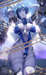 1girls 2d 2d_(artwork) ass black_hair blue_eyes breasts demi_(subverse) hips huge_breasts jonghae-lee large_ass large_breasts looking_at_viewer looking_down mechabare medium_hair robot_girl subverse thick_thighs thighs thunder_thighs tummy