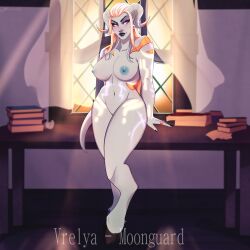 1girls big_breasts blizzard_entertainment blonde_hair draenei full_body lightforged_draenei nerocchi nnerocchi original_character purple_eyes solo thick_thighs vrelya warcraft world_of_warcraft