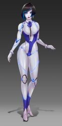 black_hair blue_eyes breasts concept_art demi_(subverse) dzung_phung_dinh hips medium_breasts medium_hair official_art robot_girl simple_background subverse thick_thighs thighs tummy