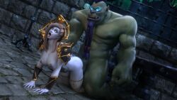 1boy 1girls 3d ahe_gao all_fours barbell_piercing big_breasts blizzard_entertainment calia_menethil dark-skinned_male dark_skin death_knight doggy_style female green_skin grey_skin interspecies light-skinned_female light_skin male nipple_piercing orc orc_(warcraft) orc_dom orc_male orced sex thick_thighs thighhighs undead_(warcraft) vaginal_penetration vaginal_sex warcraft world_of_warcraft zentaeron