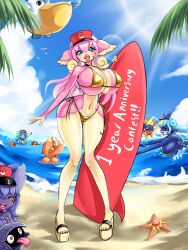 2023 anniversary ass audino barcode barcode_tattoo beach bikini bimbo bimboaudino bimbovaporeon breasts buizel buoysel carvanha female game_freak gangar gengar gold_(metal) gold_bikini heal_slut_(bimbovaporeon) high_heels hitodeman holding_surfboard huge_ass huge_breasts kibanha kolink latex long_tongue magikarp nintendo outdoors pelipper pokemon samehader sharpedo shellder shinx solo staryu surfboard tabunne thick_thighs wide_hips wingull