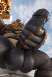 2023 2:3 3d 3d_(artwork) absurd_res anthro arm_guards armor balls belt big_balls big_penis black_body blizzard_entertainment bottomwear bovid bovine breastplate cloth clothing comandorekin digital_media_(artwork) elbow_pads european_mythology facial_piercing foreskin genitals glowing glowing_eyes greek_mythology hand_on_penis headgear helmet hi_res horn huge_balls huge_cock humanoid_genitalia humanoid_penis male male_only mammal minotaur muscular muscular_anthro muscular_male mythology nose_piercing nose_ring outside overwatch overwatch_2 penis piercing purple_head reinhardt reinhardt_(overwatch) rekin3d ring_piercing rope rope_belt shoulder_guards sitting solo solo_focus sun_lounger tagme vein veiny_penis wraps wrist_wraps yellow_eyes