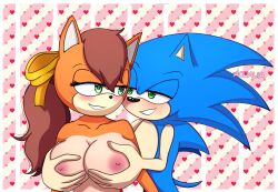 acualia anthro big_breasts blue_body blue_fur blush breast_grab breast_play breast_squish breasts brown_hair domestic_cat duo eulipotyphlan felid feline felis female fur green_eyes hair hand_on_breast hedgehog hi_res huge_breasts male male/female mammal manx nipples nude sega smile sonic_(series) sonic_the_hedgehog sonic_the_hedgehog_(series) sonic_x-treme squish tiara_boobowski