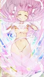 absurdly_long_hair absurdres blush bow breasts cameltoe cleft_of_venus closed_eyes completely_nude dai_toro dress female gloves hair_ribbon hairbow henshin highres long_hair madoka_kaname mahou_shoujo_madoka_magica navel nipples nude pink_hair pink_thighhighs puella_magi_madoka_magica pussy ribbon small_breasts solo thighhighs two_side_up ultimate_madoka very_long_hair white_bow white_gloves wings