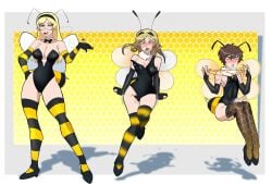 1boy 1girls 2023 bee bee_boy bee_costume bee_humanoid big_penis blonde_hair blue_eyes brown_hair clothed clothing cum cumming erasethismail erection female femboy ftm_transformation fully_clothed gender_transformation honey hung_trap hymenopteran male original original_character original_characters penis tagme transformation transformation_sequence trap yellow_eyes