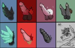 8boys ambiguous_gender anthro balls diphallia diphallism genital_piercing genitals group humanoid hybrid male male_focus male_only multi_genitalia multi_penis penis penis_piercing pentaphallia piercing pubes spiked_penis spikes spikes_(anatomy) translucent translucent_penis zero_pictured