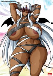 1girls alira_darkboob big_breasts bikini black_body brown_body demon_girl demon_tail succubus succubus_horns succubus_tail witchking00