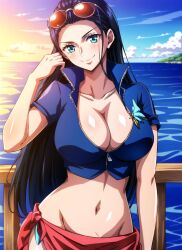 1girls ai_generated big_breasts black_hair breasts curvaceous curvy_body curvy_figure female female_focus female_only huge_breasts joker_(artist) long_hair nico_robin one_piece post-timeskip solo solo_female solo_focus