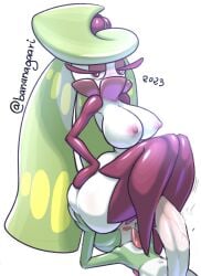 anthro bananagaari big_penis blush duo facesitting female femdom gardevoir generation_3_pokemon generation_7_pokemon genitals hi_res humanoid legjob looking_at_viewer male male_gardevoir nintendo not_furry nude open_mouth penis plant_girl plant_humanoid pokémon pokémon_(species) pokemon pokemon_(species) purple_eyes sitting_on_another thigh_sex tsareena white_body