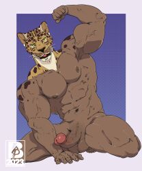 absurd_res anthro balls blep felid genitals guin guin_saga hi_res leopard male mammal mr.brapion muscular nipples nude pantherine penis solo tongue tongue_out