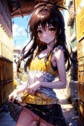 1girls ai_generated animated animated brown_eyes brown_hair flashing_pussy pussy skirt skirt_lift to_love-ru young yuuki_mikan