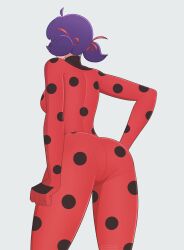 1girls 2023 ahoge ass blue_hair bodysuit costume exqmaster female female_only jpeg ladybug_(character) marinette_cheng marinette_dupain-cheng miraculous_ladybug rear_view simple_background solo tagme twintails