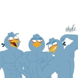 3boys abs angry_birds ayyyple beak biceps bird bird_beak blue blue_bird blue_hair flexing flexing_bicep funny gay male male_only males_only meme naked naked_male the_blues_(angry_birds) white_background yayamijoya