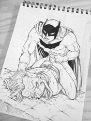 2boys anal anal_sex bara batman batman_(series) dc_comics enemies erection gay gay_sex handdrawn hate_sex head_down_ass_up hot_dogging human joker loosensfw male male/male male_only monochrome penis penis_out rape straitjacket tongue tongue_out veiny_penis