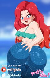 1girls big_ass big_breasts big_butt blue_eyes blush blushing chelsea_(ruby_gillman) clothed clothing excited fully_clothed grabbing grabbing_ass grabbing_own_ass hand_on_butt huge_ass huge_breasts large_ass large_breasts pk-studios red_hair ruby_gillman,_teenage_kraken smile