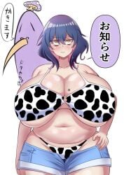 beauty_mark belly chubby codeorange162 cow_bikini cow_print fat fat_fucking_tits hanging_belly huge_breasts large_breasts muffin_top overweight panties plump plump_breasts short short_hair thick_thighs tsukishima_azami_(codeorange162) unamused venus_body voluptuous