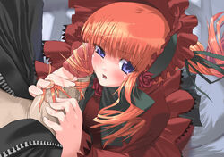 1boy 1girls blue_eyes cock cuddling cum cum_in_hair rozen_maiden shinku tagme tekoki