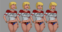 ass biceps big_breasts blonde_hair blue_eyes breasts bubble_butt busty collar dc dc_comics dcau eyelashes female female_focus female_only fishnets galatea hourglass_figure lipstick makeup pinup pose posing power_girl short_hair solo something_unlimited sunsetriders7 tagme wide_hips