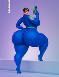 agent_honeydew ass big_ass big_butt bimbo bimbo_body blue_bodysuit bodysuit dexter's_laboratory dial_m_for_monkey fat gun high_heels huge_ass huge_butt hyper_bimbo someshittysketches