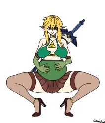 1girls bad_art big_breasts breasts elf elf_ears female genderswap_(mtf) high_heels light-skinned_female light_skin link link_(breath_of_the_wild) link_(tears_of_the_kingdom) master_sword pregnant solo the_legend_of_zelda thick_thighs