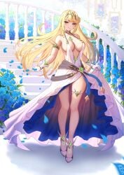 1girls absurd_res bare_legs bare_shoulders blonde_hair breasts busty cleavage core_crystal curvy dress earrings emerald female female_only flower flowers gloves high_heels highres hourglass_figure ken-san large_breasts long_hair midriff monolith_soft mythra nintendo sideboob thick_thighs thigh_strap thighs very_long_hair voluptuous white_dress white_gloves white_high_heels wide_hips xenoblade_(series) xenoblade_chronicles_2 yellow_eyes